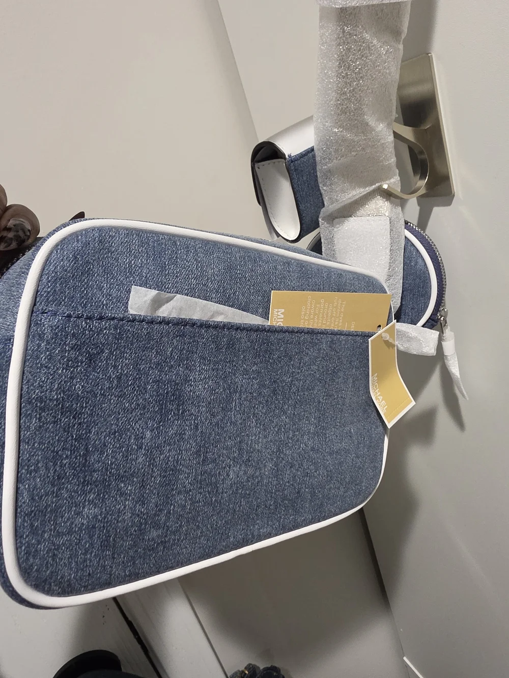 Michael Kors Navy Denim Crossbody Bag with White Accents